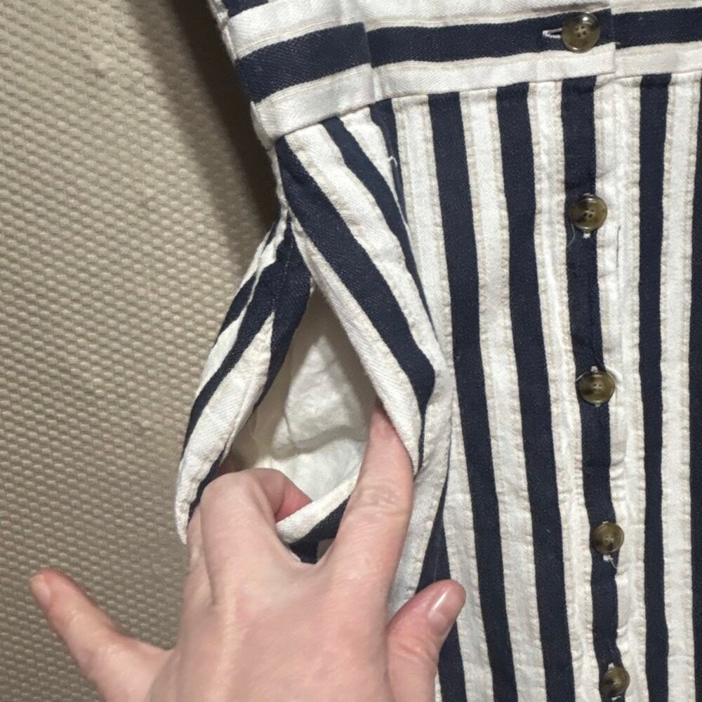 J.Crew Navy White Striped Sheath Dress Size 8 Cotton Linen Sleeveless Career - Picture 3 of 10